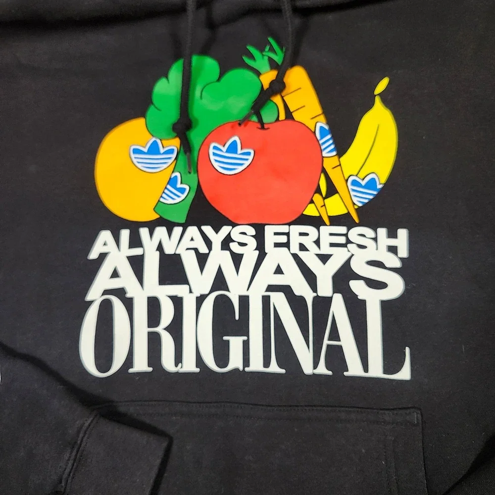 Adidas Always Fresh Always Original Black Hoodie Men's Size Small‎ Fruit Graphic